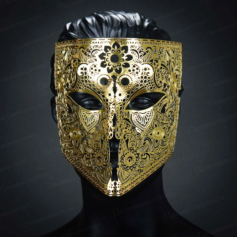 Men Masquerade Mask Steampunk Halloween Metal Venetian Mardi Gras Party Gold - Image 1 of 4