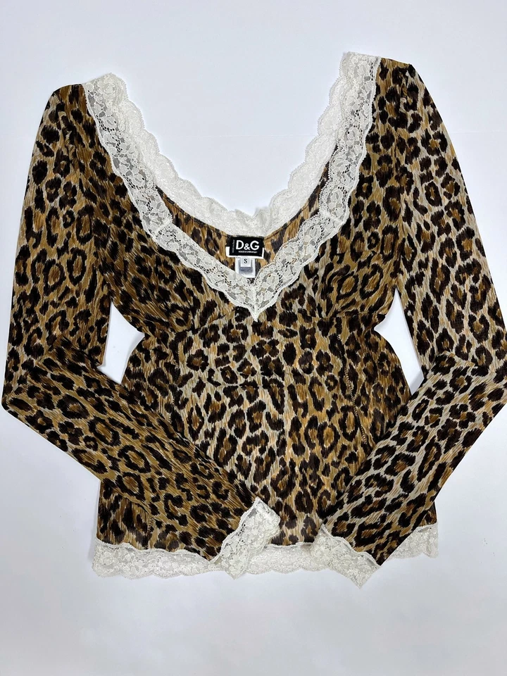 Blusa Top Dolce & Gabbana Vintage Leopardo Malla Transparente Manga Larga Y2k Mujer S Foto 1 de 4