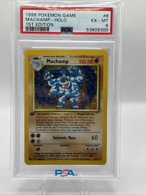 10 Cert Pokémon Machamp 8/102 Holo-Rare 1st Edition Shadowless - PSA 6 EX-MT - Image 1 of 2