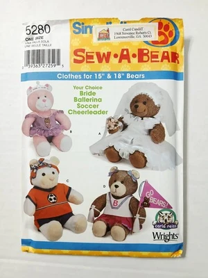 5280 Simplicity Sewing Pattern Sew-A-Bear 15" 18" Clothing. Uncut - Image 1 of 3