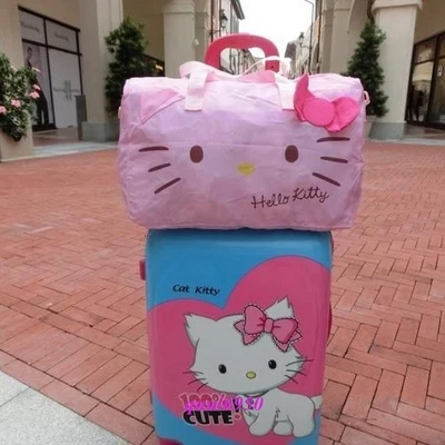 Cute Women Girl Kitty Foldable Travel Luggage Trolley Tote Crossbody Duffle Bag - Image 1 of 4