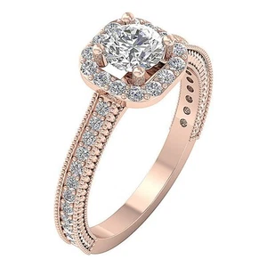 Solitaire Halo Engagement 1.70 Ct Genuine Diamond Ring 14K Rose Gold Prong Set - Picture 1 of 11
