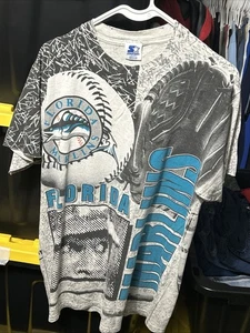 Florida Marlins Vintage Starter Tee Shirt 90’s All Over Print Herren M MLB... - Bild 1 von 24
