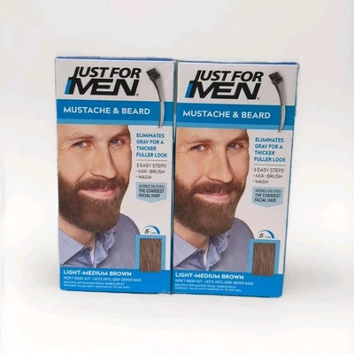 (2) Just For Men Mustache & Beard Brush In Color Kit #M-30 LIGHT MEDIUM BROWN - Image 1 of 2