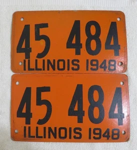 1948 Illinois License Plate Pair Soybean Fiberboard low number~ 45 484 - Picture 1 of 4
