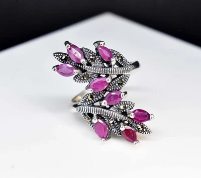 Anel de banda de prata esterlina 925 rubi rosa natural não tratado 7,40 gm EUA 6,8 - Imagem 1 de 4