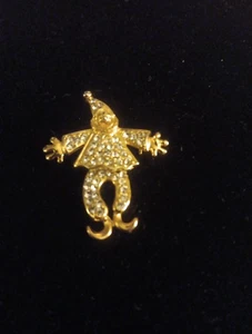 Vintage Gold-tone Artevlated Clown Brooch With Clear Rhinestones. Used But In... - Picture 1 of 2