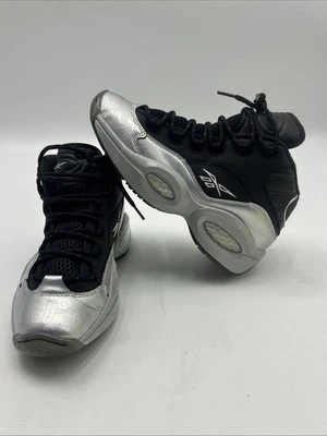 Reebok Question Mid Black Silver Grey Motorsport Iverson Motorsports 6.5 YOUTH - Image 1 of 4