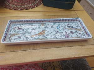 Rectangular Hand Painted Serving Platter Tray Floral Bird Water Scene Artwork - Picture 1 of 4