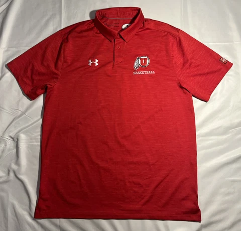 Utah Utes Basketball S/S Under Armour Heatgear Polo Golf Shirt Red Men's Large Cover