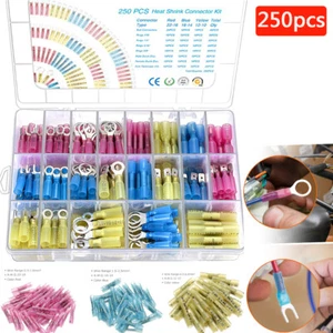 250x Heat Shrink Wire Connectors Electrical Ring Fork Spade Crimp Terminals Kit - Picture 1 of 13