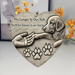 Heart-Shaped Pet Memorial Garden Plaque Engraved With Cat Paw Prints - Picture 1 of 7