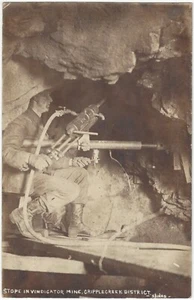 1909 Minería subterránea de oro con taladro - FOTO REAL Cripple Creek, Colorado - Imagen 1 de 2