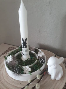 Osternest Osterteller mit Kerze aus raysin weiß hygge Dekoration - Bild 1 von 3