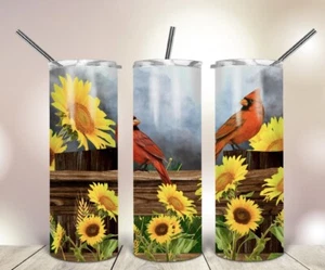 Vaso delgado de acero inoxidable de diseño personalizado Cardinal and Sunflower de 20 oz - Imagen 1 de 1