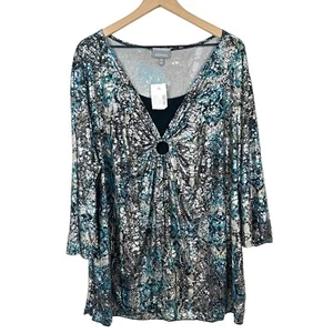 NWT Essentials Metallic Snake Print Blouse Top Size 3X Stretch Holo Fairy Grunge - Picture 1 of 10