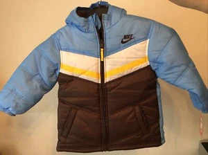 NWT Kids Nike Winter Jacket Sky Blue/brown Fleece Lined Size 7  - Picture 1 of 4