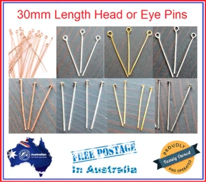 10/20/50x Head or Eye Pins Hypoallergenic 30mm Length Pin Runout Stock - Picture 1 of 14