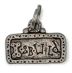 Keychain Charm Bone 2 B Wild Dog Born to be Wild Silvertone Rectangle Metal - Picture 1 of 6