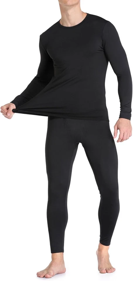 Mens Winter Ultra-Soft Fleece Lined Thermal Top & Bottom Long John Underwear Set - Image 1 of 2