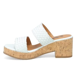 Miz Mooz Women's Genna Sandals Slides Two Strap Cork Heel WhiteLeather 9.5-10 W - Picture 1 of 5