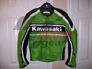 KAWASAKI GREEN BLACK MOTORBIKE LEATHER RACING JACKET KAWASAKI LEATHER JACKET - Picture 1 of 4