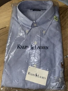 Herrenhemd 16,5, 35/36 mit Knöpfen, Ralph Lauren, Blue Denim, Lrg. Rider Neu mit Etikett 1990 50 $ - Bild 1 von 3