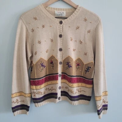 Talbots Vintage Fall Floral Leaves Cardigan Sweater Womens Size Small Petite - Image 1 of 4