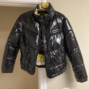 Nickelodeon X Members Only Rugrats Black Shiny Puffer Jacket Size L Shiny Nylon - Picture 1 of 7
