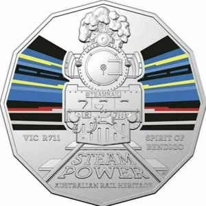 Aust 2022 Coloured 50c Steam Power Train VIC R Class R711 Spirit of Bendigo Coin - Picture 1 of 3