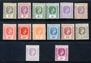 MAURITIUS KG VI 1938-49 Set di parti definitive a varietà 10R SG 252 a 263 come nuove - Foto 1 di 2