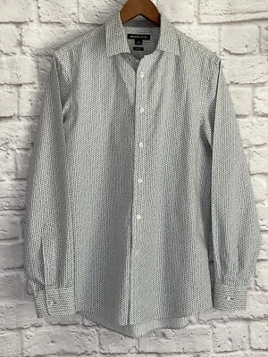 Michael Kors M Blanco Azul Estampado Manga Larga Cuello Abotonado Foto 1 de 4