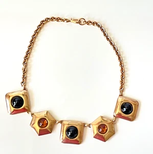 Choker Necklace Goldtone Squares Hexagons Retro Vintage - Picture 1 of 3