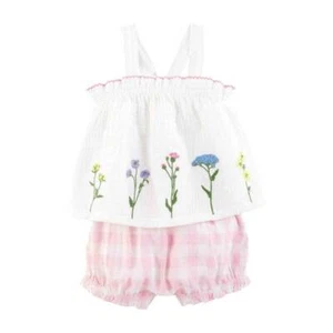Mud Pie Farmhouse Flower Embroidered Pinafore & Bloomer Set 3-6M 6-9M 9-12M - Picture 1 of 1