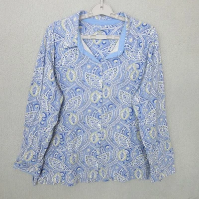 Blusa bohemia manga larga delantera con botones de cachemira azul XL de CHAPS para mujer Foto 1 de 4