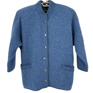 Geiger Vintage Womens Boiled Wool Jacket Cardigan Austria Blue Size 38 Medium - Picture 1 of 8