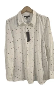 Camisa para mujer Banana Republic talla XL blanca negra con cuello de lunares abotonada NUEVA - Imagen 1 de 6