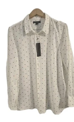 Camisa para mujer Banana Republic talla XL blanca negra con cuello de lunares abotonada NUEVA Foto 1 de 4