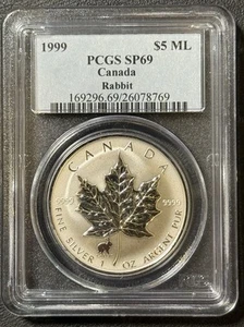 1999 1 Oz .9999 Silver Canada Maple Leaf with Zodiac Series Rabbit Privy Mark!! - Picture 1 of 2