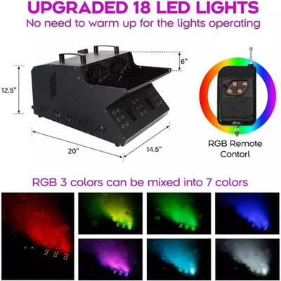 3 in 1 Stage Fog Bubble Machine with 18 RGB LED Lights DMX Stage Lighting Fogger - Image 1 of 4