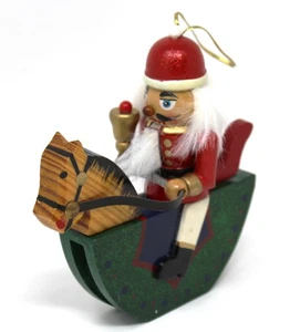 Vintage Wooden Christmas Ornament Nutcracker Riding Rocking Horse Hand Painted - Bild 1 von 7