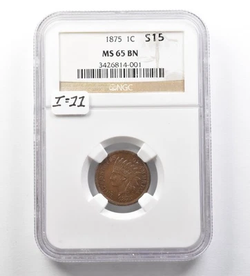 1875 Indian Head Cent MS65 BN NGC S15 I=11 *3466 - Image 1 of 3