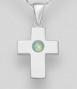 Tiny Silver Cross Pendant Pacific Opal Fine Austrian Crystal Rhodium Plated - Picture 1 of 5