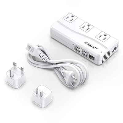 BESTEK UNIVERSAL TRAVEL ADAPTER 220V 110V VOLTAGE 6A 4-PORT USB ADAPTER - WHITE - Image 1 of 4