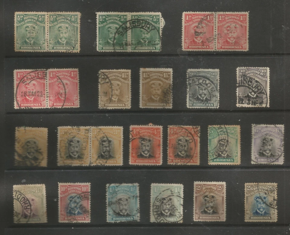 Rhodesia  (Brit S.A.CO.) 25x  GV Admirals to 2/6d fine used inc 5 pairs (2/- MM) - Image 1 of 1