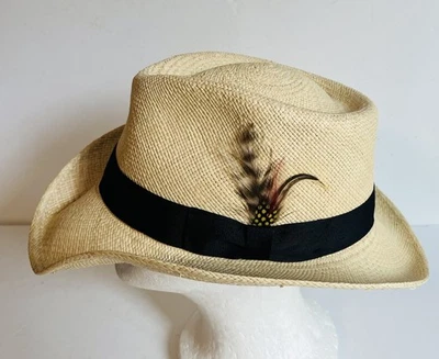 David Morgan Panamá Fedora Paja Hombre Sombrero Pluma Natural Mediano 7-7 1/8 UPF 50+ Foto 1 de 4