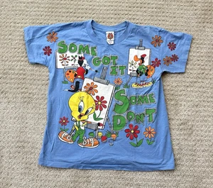 VINTAGE Looney Tunes T-Shirt Damen Small/Kids XL Tweety Daffy Sylvester 90s Art - Bild 1 von 5