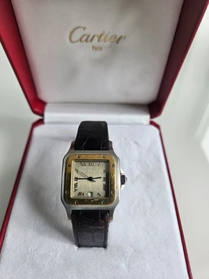 Rarität! Klassische Herren Cartier Santos Stahl / 24K Gold Ziffernblatt silber. - Bild 1 von 4