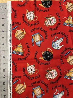 Tecido de algodão vermelho Mary Engelbreit FQ 18”x 22” 2006 Cup of Kindness - Imagem 1 de 2