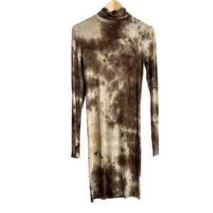 ENZA COSTA Dress Size Large Silk Rib Knit Brown Tie Dye Long Sleeve Turtleneck - Picture 1 of 10